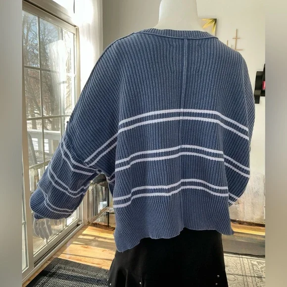 Aerie Blue and White Striped Chunky Drop Shoulder Slouchy Career Woman Medium - Picture 4 of 16